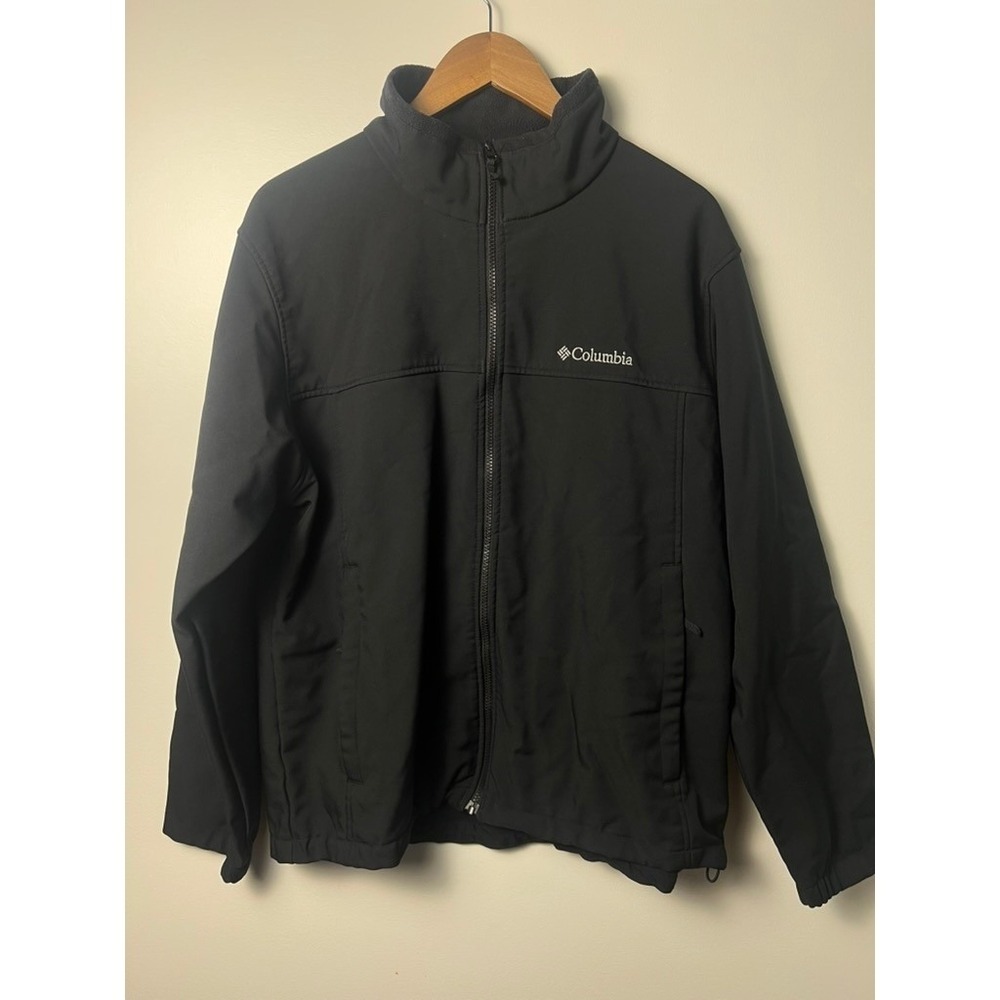 Columbia Softshell Jacket M XL Black Fleece Lined Full Zip Outdoor Coat Gorpcore